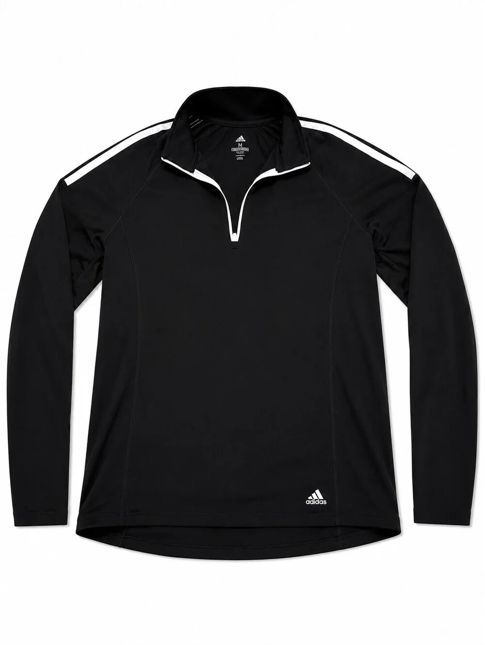 Adidas Golf Black White 3-Stripe 1/4 Zip Long Sleeve Athletic Pullover Jacket